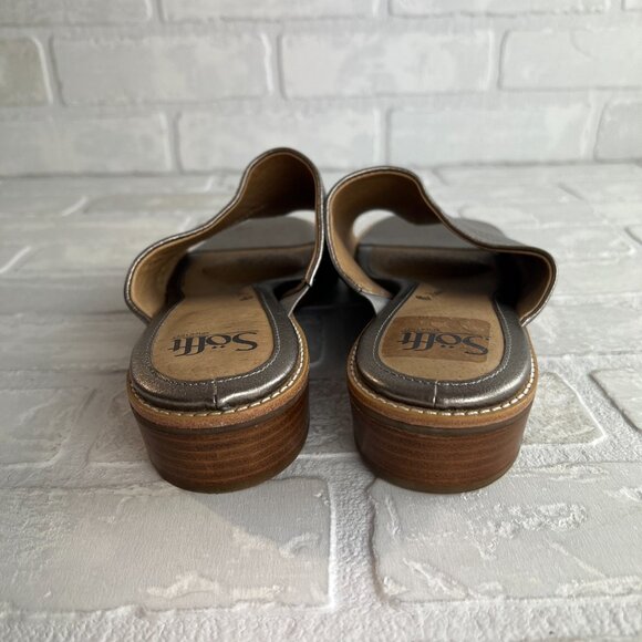 Sofft Slides Slip On Sandals Womens‎ 10 Metallic Pewter Low Wood Heel Open Toe - Picture 3 of 11